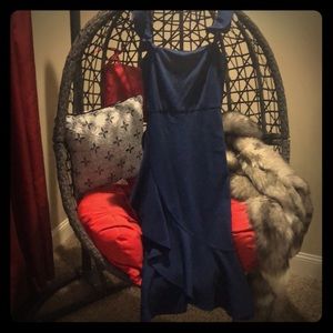 Long Blue asymmetrical ruffle dress